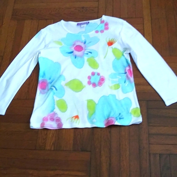 CRAZY FISH ART WEAR LONG SLEEVE FLORAL PATTERN TEE SHIRT, FRONT/BACK,S-MED - Picture 8 of 8